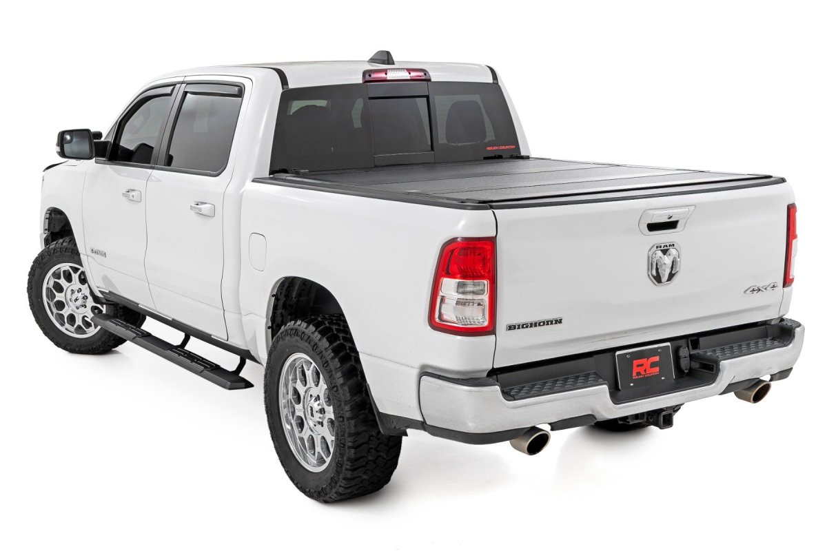 Ram 1500 TRX Running Boards - Rough Country - TR2, Aluminum, Black Powder Coat, 5 in Wide - Black - '21-'24